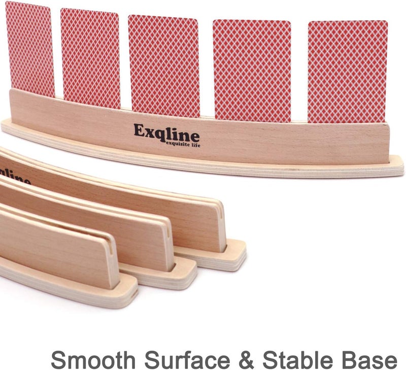 Exqline Wood Curved Playing Card Holder Racks Tray Set of 4 for Kids Seniors Adults - 13.4inch with Widen Base Stable Enough for for Bridge Canasta Foot and Hand - Image 2