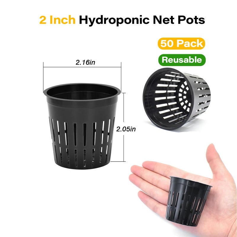 ZeeDix 2 Inch Net Pots for Hydroponics, 50 Pack Mesh Net Cups Hydroponic Baskets Plant Nursery, Reusable Heavy Duty Wide Lip Round Bucket Basket for Plants - Image 2