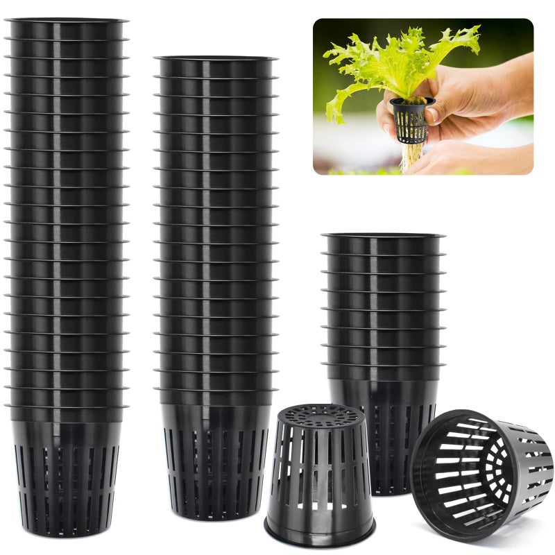 ZeeDix 2 Inch Net Pots for Hydroponics, 50 Pack Mesh Net Cups Hydroponic Baskets Plant Nursery, Reusable Heavy Duty Wide Lip Round Bucket Basket for Plants - Image 1