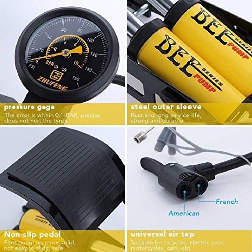 BIRMON Portable Aluminum Double Foot Air Pump 160 PSI High Pressure for Cycle, Bike, Car, Football etc. (Yellow Color - 1 Pcs.) - Image 3