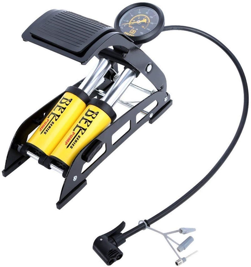 BIRMON Portable Aluminum Double Foot Air Pump 160 PSI High Pressure for Cycle, Bike, Car, Football etc. (Yellow Color - 1 Pcs.) - Image 1