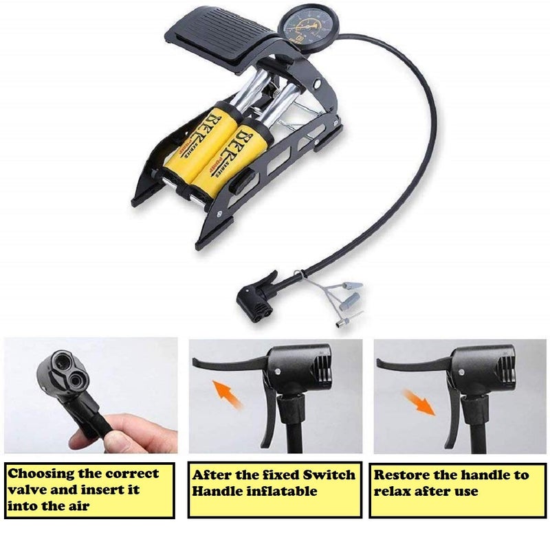 BIRMON Portable Aluminum Double Foot Air Pump 160 PSI High Pressure for Cycle, Bike, Car, Football etc. (Yellow Color - 1 Pcs.) - Image 5
