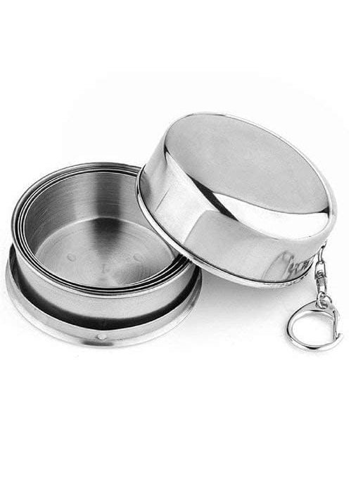 Ekdant EKDANT Folding Stainless Steel Water Glass for Picnic OutdoorIndoor Water Tumbler Cup with Keychain for Lassi Lemonade Juice Milk Cold Drinks Beverage Drinking Tumbler 75ml Pack of 1  - Image 2