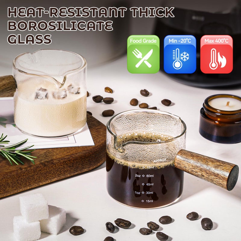 QWACVRTM 2 Pack Espresso Shot Cups Measuring cups, Wooden Handle V-Shaped Double Spout Espresso Shot Glass, Coffee Bar Essentials, coffee accessories - Image 4