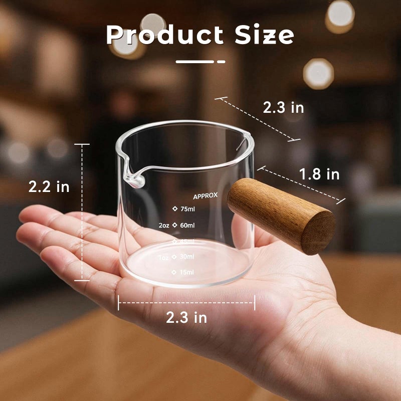 QWACVRTM 2 Pack Espresso Shot Cups Measuring cups, Wooden Handle V-Shaped Double Spout Espresso Shot Glass, Coffee Bar Essentials, coffee accessories - Image 2