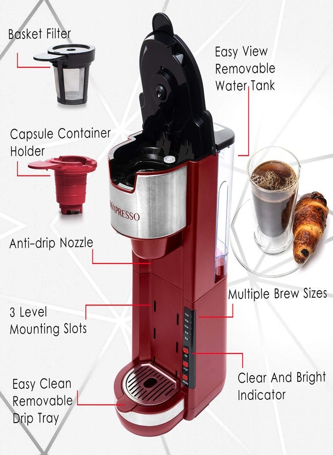 ماكينة تحضير القهوة Mixpresso Red أحادية الاستخدام، متوافقة مع كبسولات K-Cup والقهوة المطحونة، سعة 30 أونصة، ماكينة قهوة صغيرة الحجم لتحضير كوب واحد مع 5 أحجام تحضير تصل إلى 14 أونصة، تناسب أكواب السفر، صينية تقطير قابلة للتعديل. - Image 4