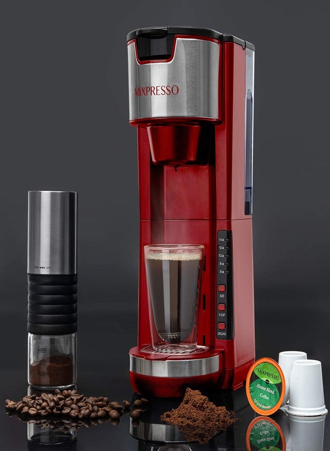 ماكينة تحضير القهوة Mixpresso Red أحادية الاستخدام، متوافقة مع كبسولات K-Cup والقهوة المطحونة، سعة 30 أونصة، ماكينة قهوة صغيرة الحجم لتحضير كوب واحد مع 5 أحجام تحضير تصل إلى 14 أونصة، تناسب أكواب السفر، صينية تقطير قابلة للتعديل. - Image 5