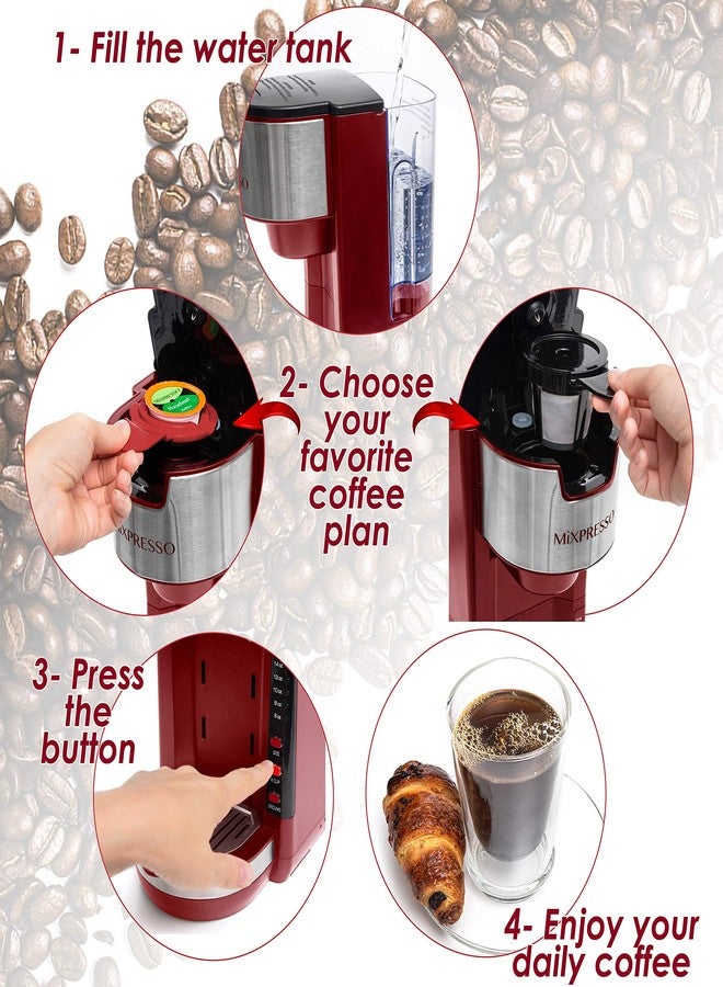 ماكينة تحضير القهوة Mixpresso Red أحادية الاستخدام، متوافقة مع كبسولات K-Cup والقهوة المطحونة، سعة 30 أونصة، ماكينة قهوة صغيرة الحجم لتحضير كوب واحد مع 5 أحجام تحضير تصل إلى 14 أونصة، تناسب أكواب السفر، صينية تقطير قابلة للتعديل. - Image 3