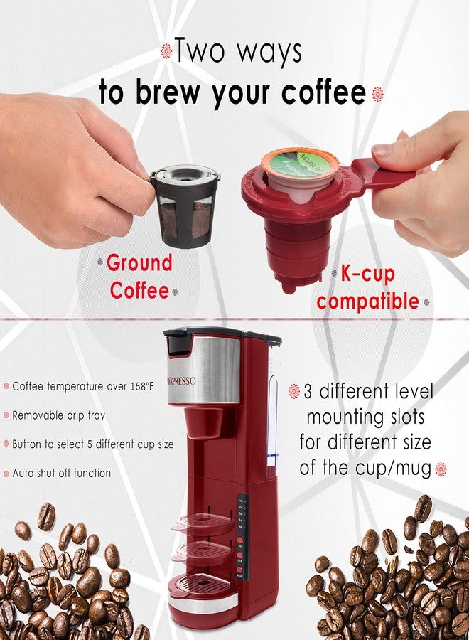 ماكينة تحضير القهوة Mixpresso Red أحادية الاستخدام، متوافقة مع كبسولات K-Cup والقهوة المطحونة، سعة 30 أونصة، ماكينة قهوة صغيرة الحجم لتحضير كوب واحد مع 5 أحجام تحضير تصل إلى 14 أونصة، تناسب أكواب السفر، صينية تقطير قابلة للتعديل. - Image 2