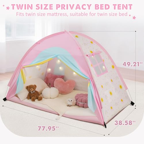 PIIKAGO Twin Bed Tent for Kids, Twin Size Bed Canopy with Star Lights, Privacy Space Blackout Sleeping Tents, Indoor Breathable Portable Bunk Bed Tent for Girls, Rainbow - Image 5