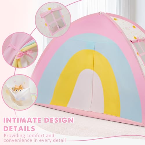 PIIKAGO Twin Bed Tent for Kids, Twin Size Bed Canopy with Star Lights, Privacy Space Blackout Sleeping Tents, Indoor Breathable Portable Bunk Bed Tent for Girls, Rainbow - Image 2