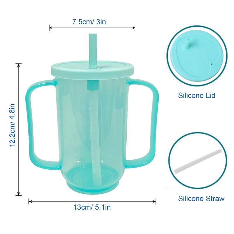 Qancesd 2 Pack Adult Sippy Cups for Elderly 12oz No Spill Cup for Adults Dysphagia Cups with 2 Handles Straw for Disabled Patients Limited Mobility - Image 2