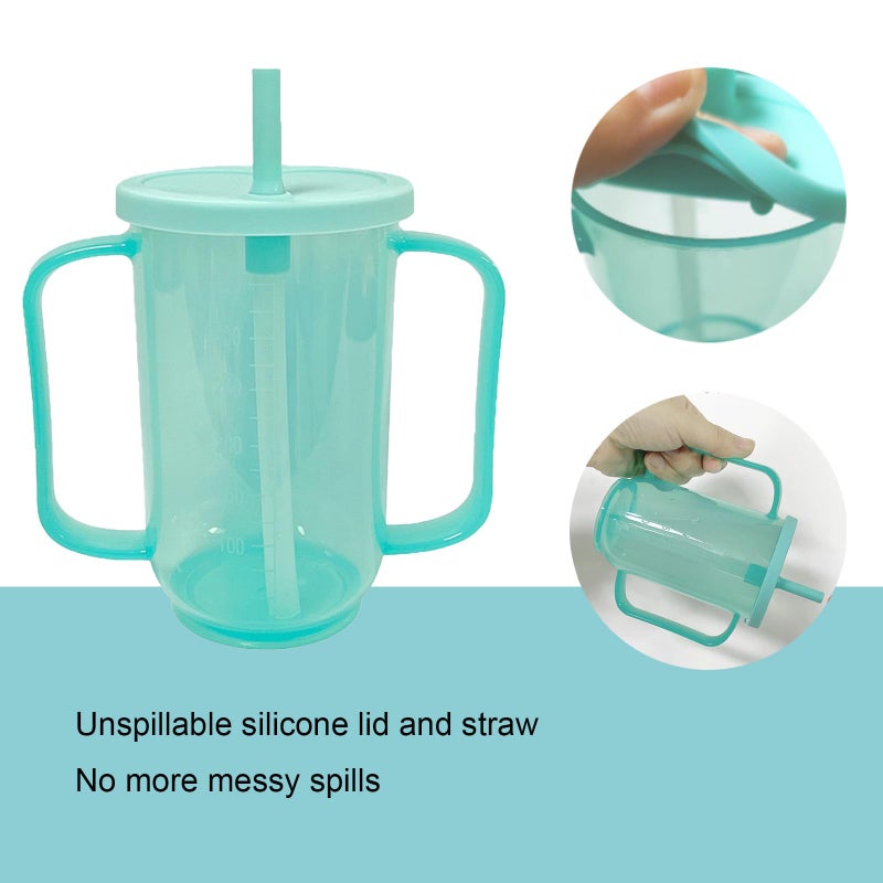 Qancesd 2 Pack Adult Sippy Cups for Elderly 12oz No Spill Cup for Adults Dysphagia Cups with 2 Handles Straw for Disabled Patients Limited Mobility - Image 4