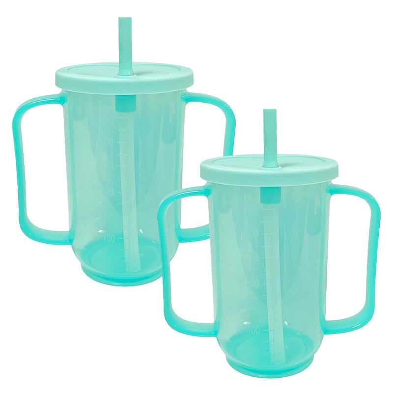 Qancesd 2 Pack Adult Sippy Cups for Elderly 12oz No Spill Cup for Adults Dysphagia Cups with 2 Handles Straw for Disabled Patients Limited Mobility - Image 1