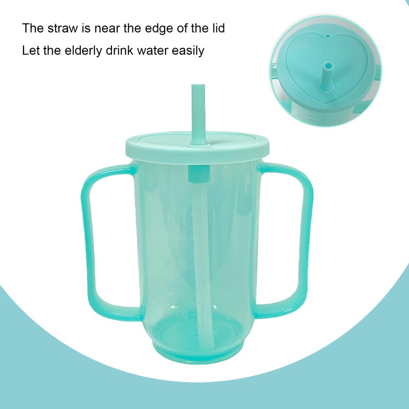 Qancesd 2 Pack Adult Sippy Cups for Elderly 12oz No Spill Cup for Adults Dysphagia Cups with 2 Handles Straw for Disabled Patients Limited Mobility - Image 5