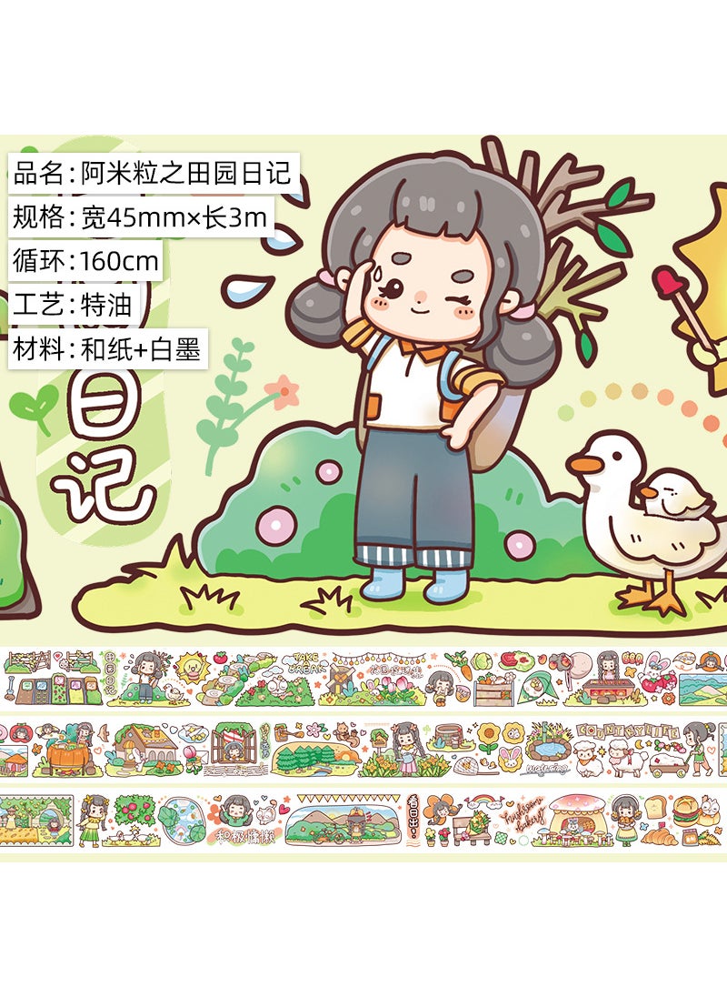 Generic - Cute Cartoon Girl Washi Tape Set A pastoral diary of rice grains. Paper. Special oil 3m - Image 1