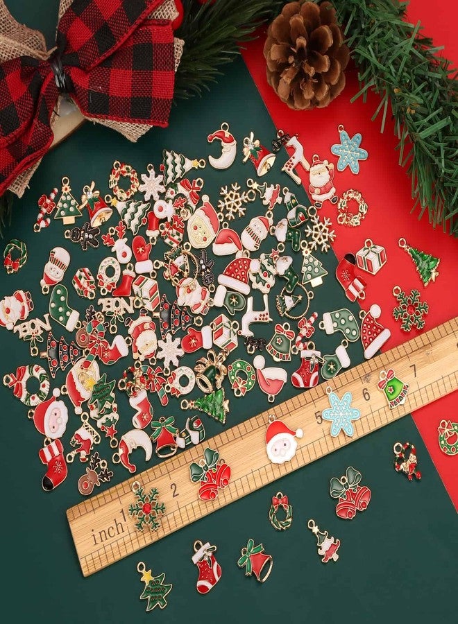 Acejoz 100Pcs 50 Pairs Christmas Charms for Jewelry Making and Bracelets, Gold Enamel Jewelry Pendants for Xmas Earring Bracelet Necklace Craft Making - Image 3