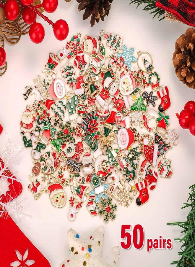 Acejoz 100Pcs 50 Pairs Christmas Charms for Jewelry Making and Bracelets, Gold Enamel Jewelry Pendants for Xmas Earring Bracelet Necklace Craft Making - Image 2