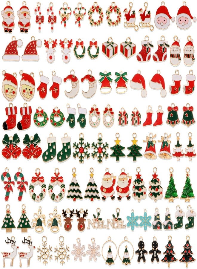 Acejoz 100Pcs 50 Pairs Christmas Charms for Jewelry Making and Bracelets, Gold Enamel Jewelry Pendants for Xmas Earring Bracelet Necklace Craft Making - Image 1