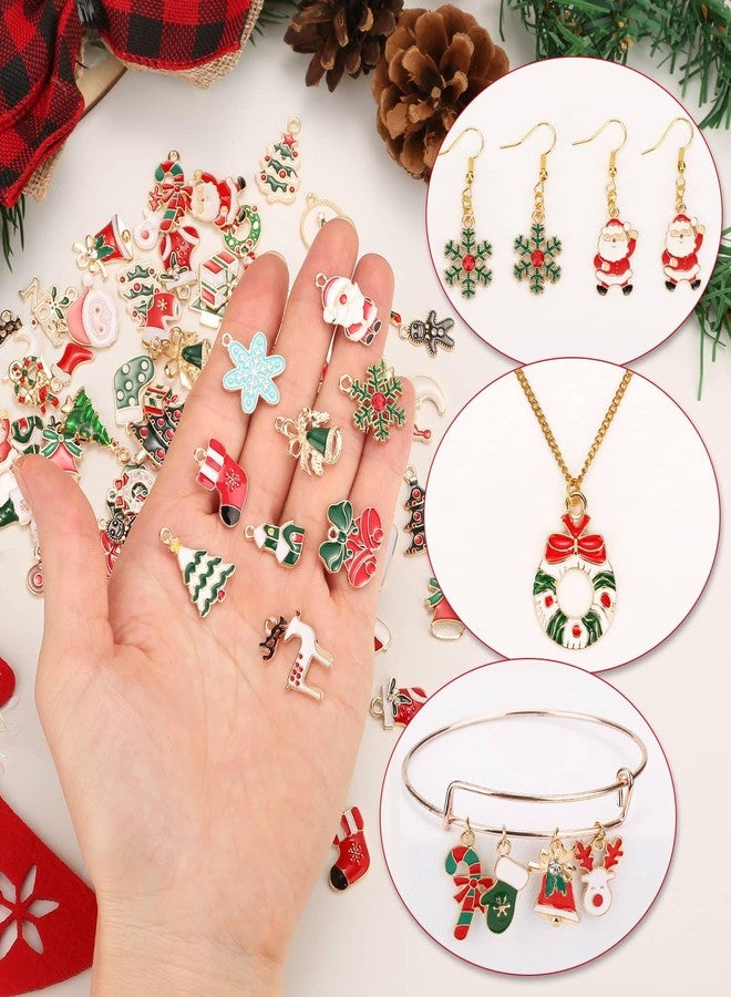 Acejoz 100Pcs 50 Pairs Christmas Charms for Jewelry Making and Bracelets, Gold Enamel Jewelry Pendants for Xmas Earring Bracelet Necklace Craft Making - Image 5