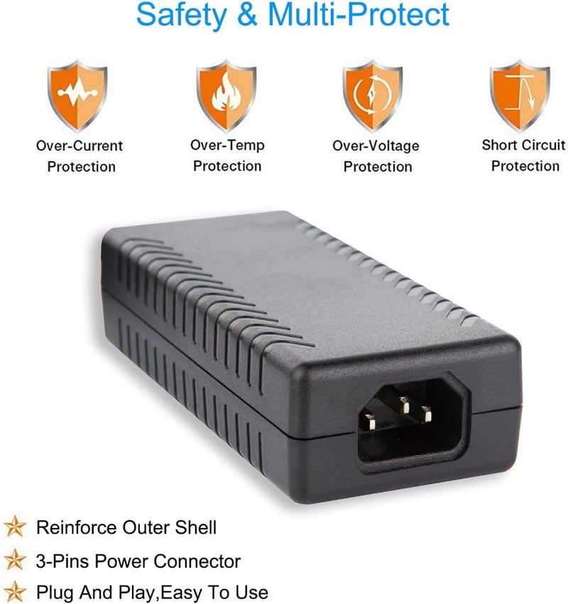 COOLM محول طاقة 48V 2A - COOLM AC 100-240V DC خرج 48V2A 96W محول طاقة واجهة 5.5 × 2.5mm قابس لمفتاح PoE / حاقن PoE - Image 4
