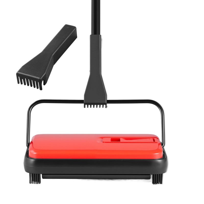 Carpet Sweeper,  6.7  in Sweeping Paths, Floor Sweeper Manual Non Electric, 300 ml Dustbin Capacity with Comb for Home Office Rugs Hardwood Surfaces Wood Floors Laminate, Cleans Dust Pet Hair - Image 1