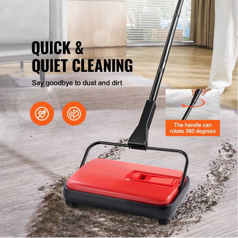Carpet Sweeper,  6.7  in Sweeping Paths, Floor Sweeper Manual Non Electric, 300 ml Dustbin Capacity with Comb for Home Office Rugs Hardwood Surfaces Wood Floors Laminate, Cleans Dust Pet Hair - Image 5