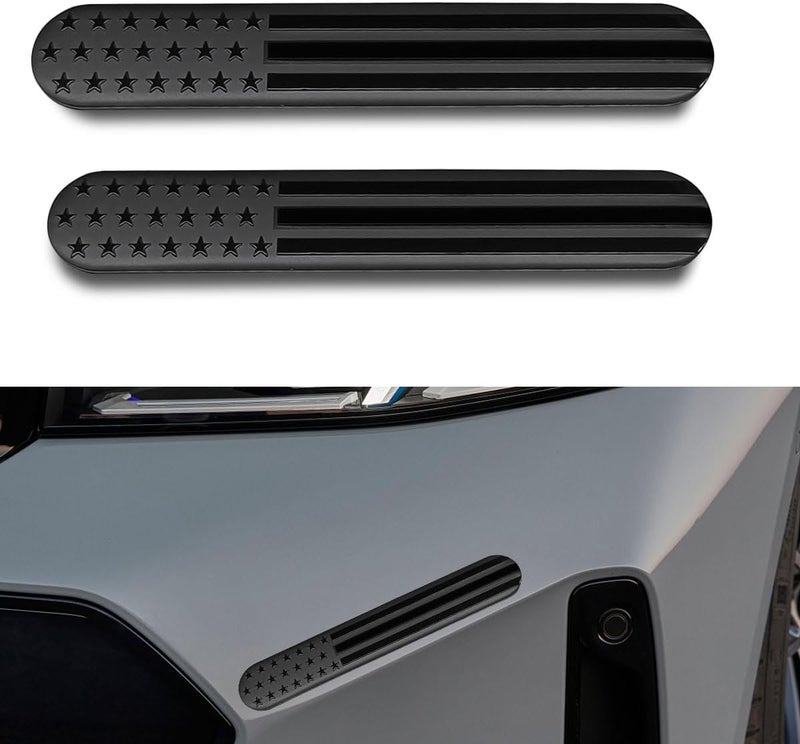 LHDOS 2PCS USA American Flag Emblem Car Sticker, 6"x 1" 3D Adhesive Patriotic Car Decal Auto Fenders Emblem, Universal Metal Badge Emblem Car Body Decoration Sticker for Car Bumper Window (Black) Multi-purpose fine material - Image 1