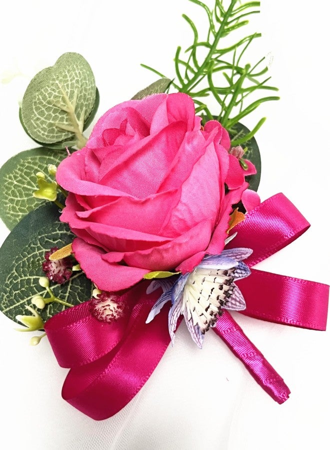 DESUNESS Prom Calla LilyRose Corsage and Boutonniere Set Artificial Rose Wedding Corsage Flowers Prom Party Suit Decoration (Pink) - Image 4