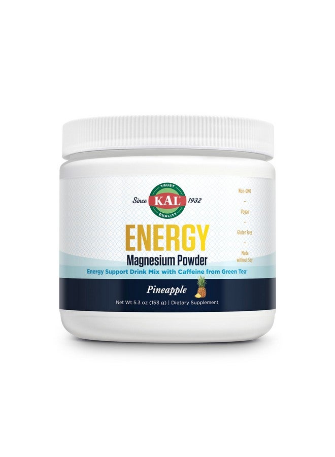 KAL Energy Magnesium Powder Drink, Pineapple Flavor Magnesium Citrate Powder, Energy Support with Green Tea Caffeine, Sugar Free, 40 Servings - Image 1