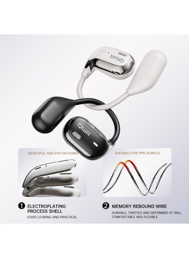 سماعات أذن Qiwa-JM30 بتقنية بلوتوث، سماعات أذن لاسلكية حقيقية، خطافات أذن قابلة للدوران والسحب، حقيبة حمل جلدية، تعزيز صوت الجهير، سماعات أذن رياضية مفتوحة من الخلف - Image 3