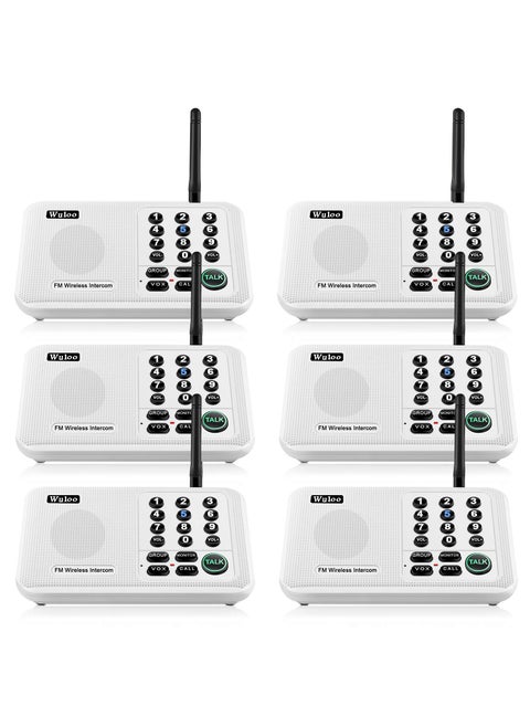 Wuloo Intercoms Wireless for Home 5280 Feet Range 10 Channel 3 Code, Wireless Intercom System for Home House Business Office, Room to Room Intercom, Home Communication System (6 Units Set, White)