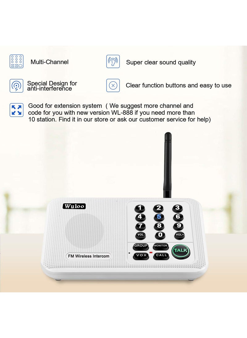 Wuloo Wuloo Intercoms Wireless for Home 5280 Feet Range 10 Channel 3 Code, Wireless Intercom System for Home House Business Office, Room to Room Intercom, Home Communication System (6 Units Set, White)  - Image 2