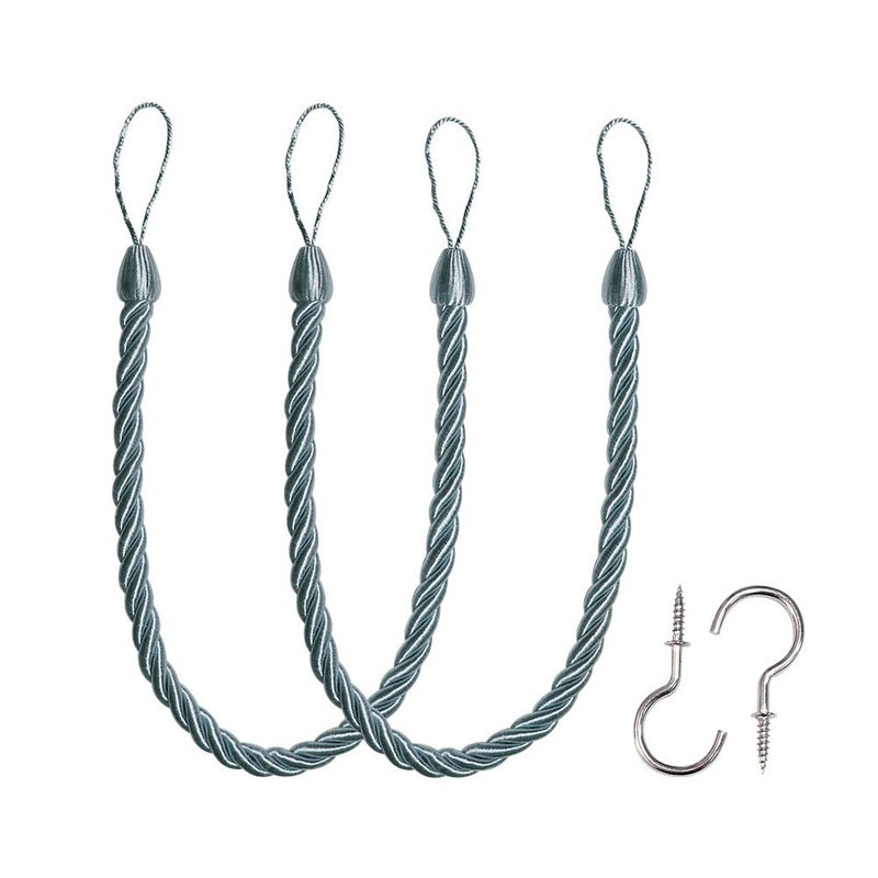 BEL AVENIR Curtain Rope Tiebacks Drapery Rope Holdbacks with 2 Metal Screw Hooks 1 Pair  Light Blue