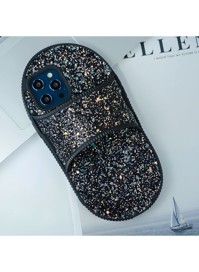 HuHa Case Cover For iPhone 15 Pro Creative Glitter Slipper Design TPU Shockproof Phone Case Black