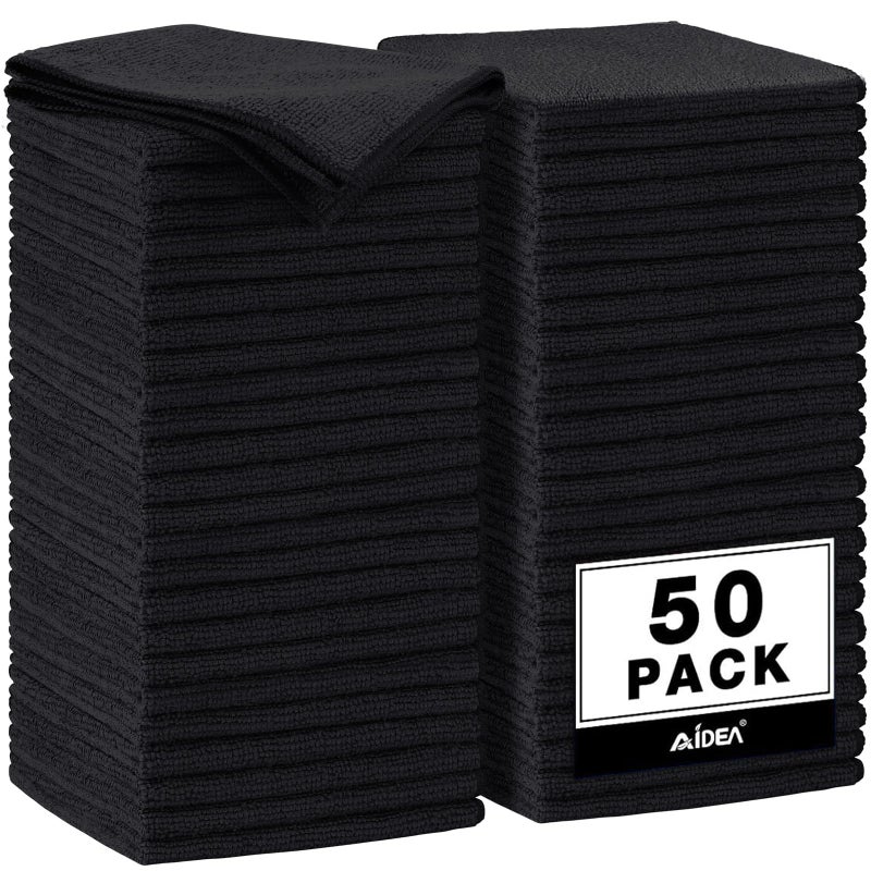AIDEA Microfiber Cleaning Cloth Black 50PK, Microfiber Towels for Cars, Premium Car Cloths, Dusting Cloth Lint Free Cleaning Rags for SUVs, House, Kitchen, Window, Workshops,11.5Ã—11.5" - Image 1
