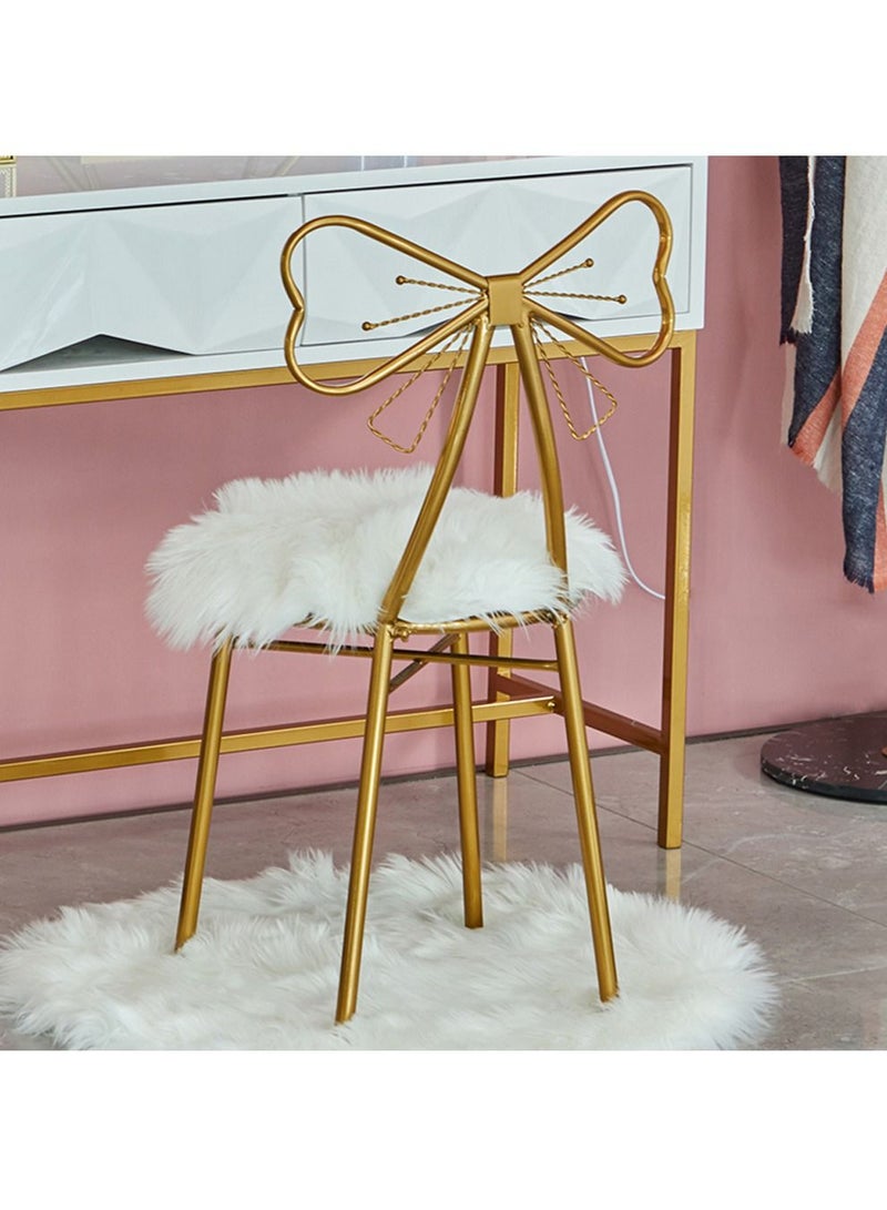 FFD Makeup Chair Golden Wrought Iron Dressing Table Makeup Stool Computer Chair With Soft White Wool Minimalist Style Exquisite Style Leisure Stool Cafe Chair - Image 3