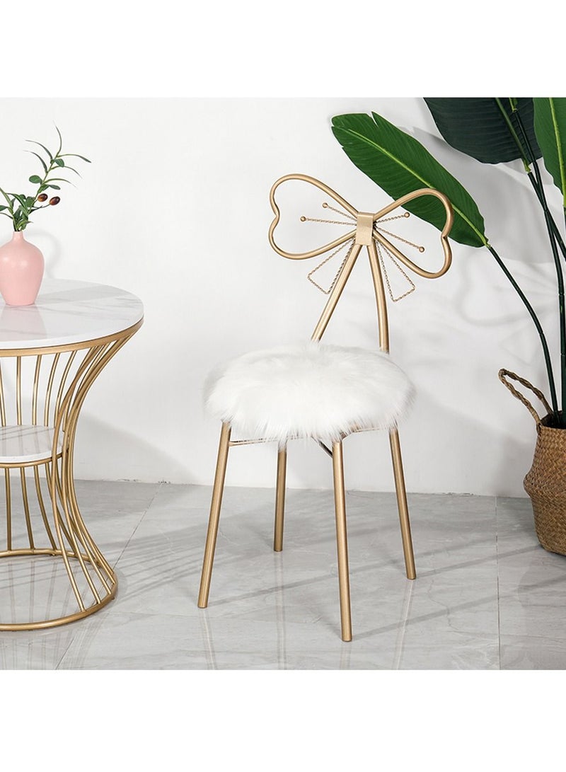 FFD Makeup Chair Golden Wrought Iron Dressing Table Makeup Stool Computer Chair With Soft White Wool Minimalist Style Exquisite Style Leisure Stool Cafe Chair - Image 2