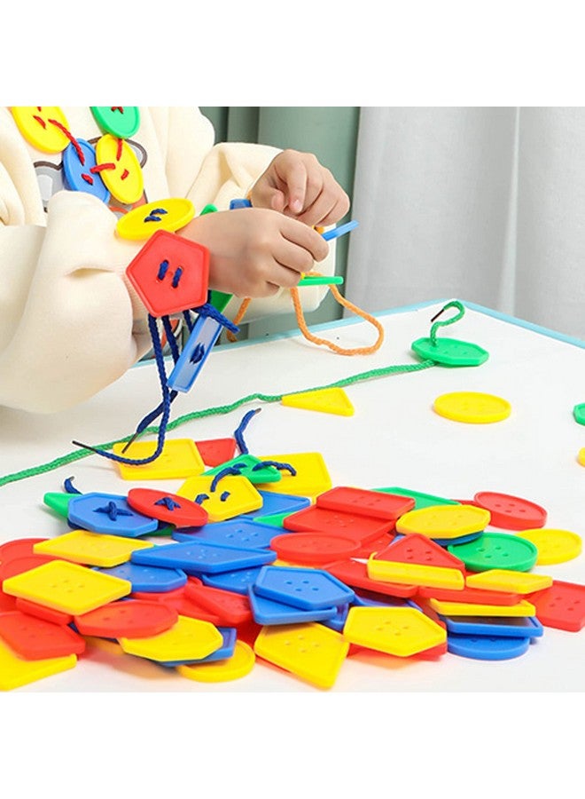 KUTOI 70 Pcs Montessori Lacing Threading Toy - Geometric Shaped Large Beads for Kids Crafts, Preschool Activities and Daycare Toys - Autism Learning Materials and Fine Motor Skills Toys for 3 4 5 6 Year Old - Image 4