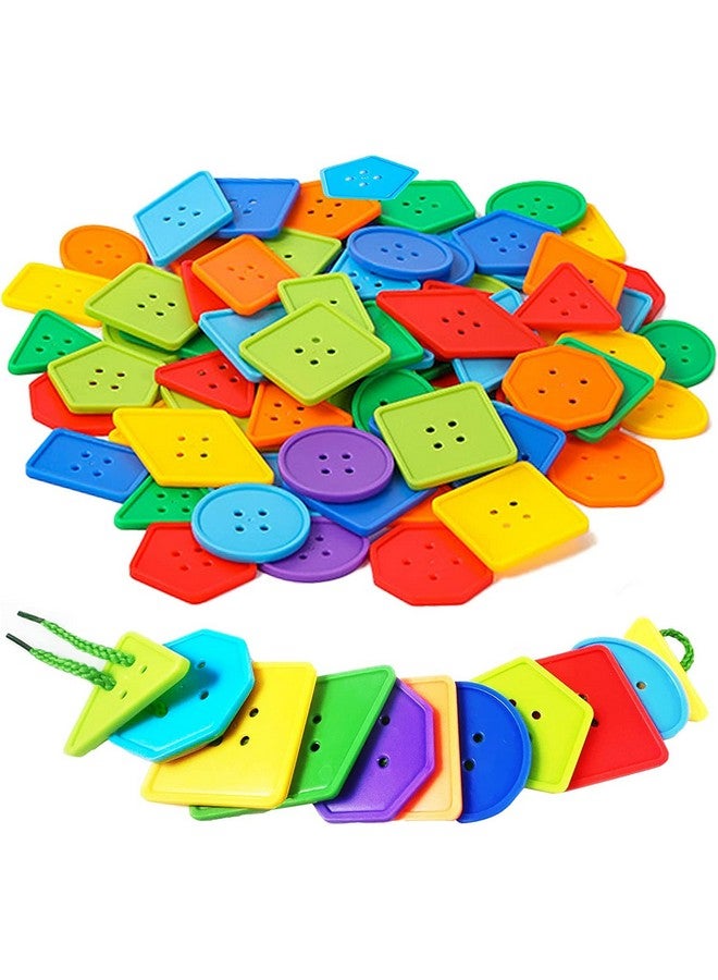 KUTOI 70 Pcs Montessori Lacing Threading Toy - Geometric Shaped Large Beads for Kids Crafts, Preschool Activities and Daycare Toys - Autism Learning Materials and Fine Motor Skills Toys for 3 4 5 6 Year Old - Image 1