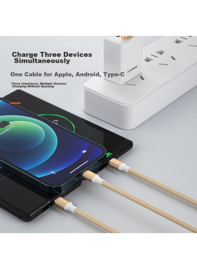 Newmine Apple/type-c/android Usb-c 3-in Charging Cable, Compatible With Iphone 14/13 Pro Max/xiaomi/huawei Phones And Tablets, Gold - Image 2