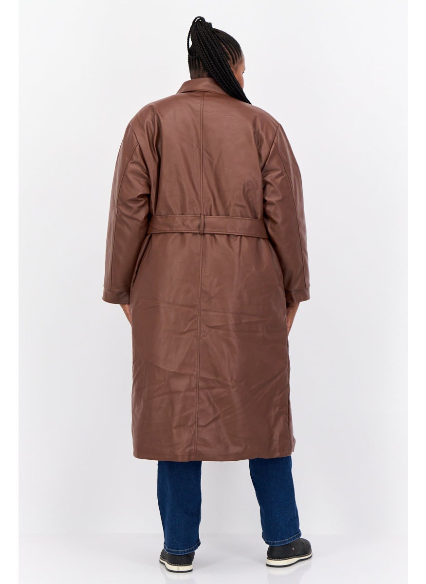 Reclaimed Vintage - Women Plain Belted 90s Oversized Trench Coat, Dark Brown - Image 1