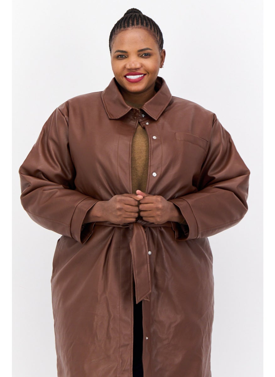 Reclaimed Vintage - Women Plain Belted 90s Oversized Trench Coat, Dark Brown - Image 1