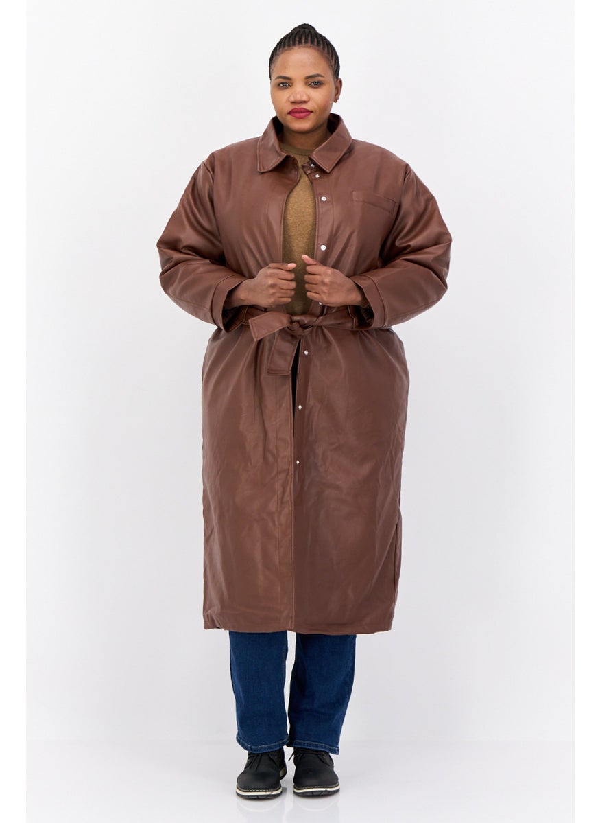 Reclaimed Vintage - Women Plain Belted 90s Oversized Trench Coat, Dark Brown - Image 1