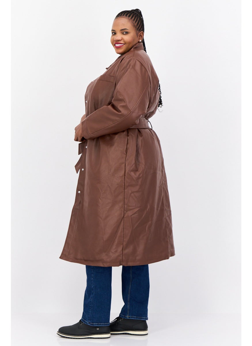 Reclaimed Vintage - Women Plain Belted 90s Oversized Trench Coat, Dark Brown - Image 1