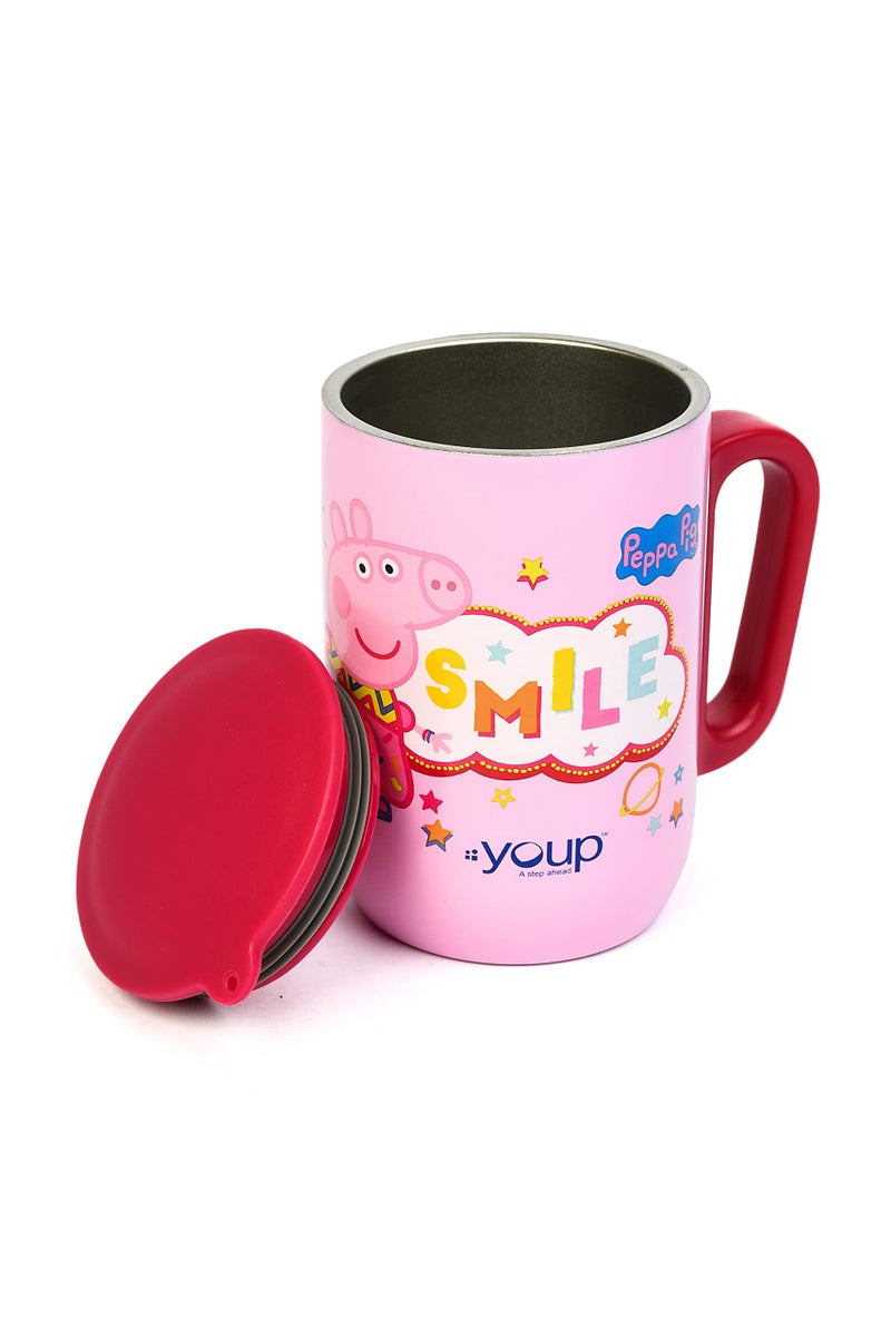 YOUP Stainless Steel Pink Color Peppa Pig Smile Kids Insulated Mug with Cap - 320 ml - Image 4