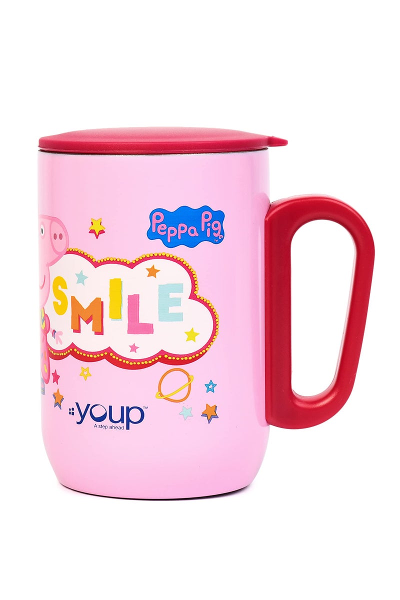 YOUP Stainless Steel Pink Color Peppa Pig Smile Kids Insulated Mug with Cap - 320 ml - Image 2