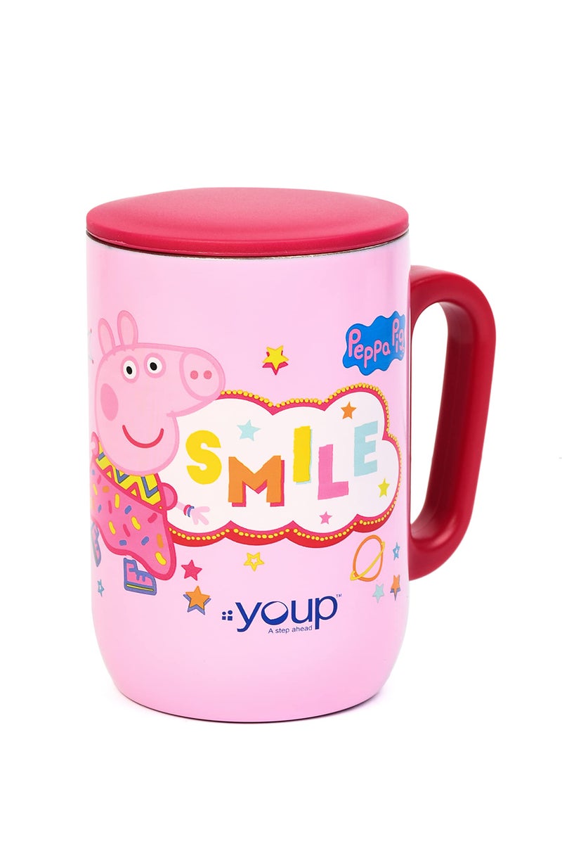 YOUP Stainless Steel Pink Color Peppa Pig Smile Kids Insulated Mug with Cap - 320 ml - Image 3