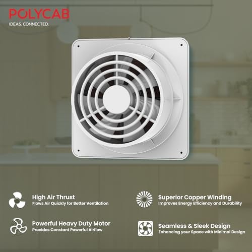 Polycab Freshly Prime 150mm Air Exhaust fan for Kitchen, Bathroom | Noiseless, Sleek Design Easy to Clean | High Speed, Powerful Motor, 100% Copper Winding, 3 Year Warranty【Steel Finish】 - Image 3