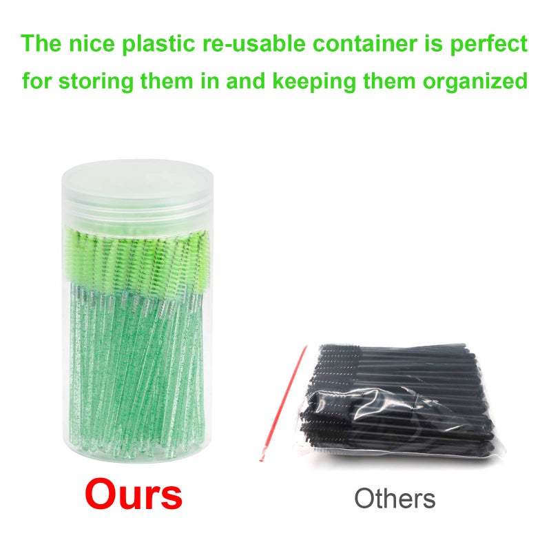 CHEFBEE 100PCS Disposable Eyelash Brush, Mascara Wands Makeup Brushes Applicators Kits for Eyelash Extensions and Eyebrow with Container (Green) - Image 4